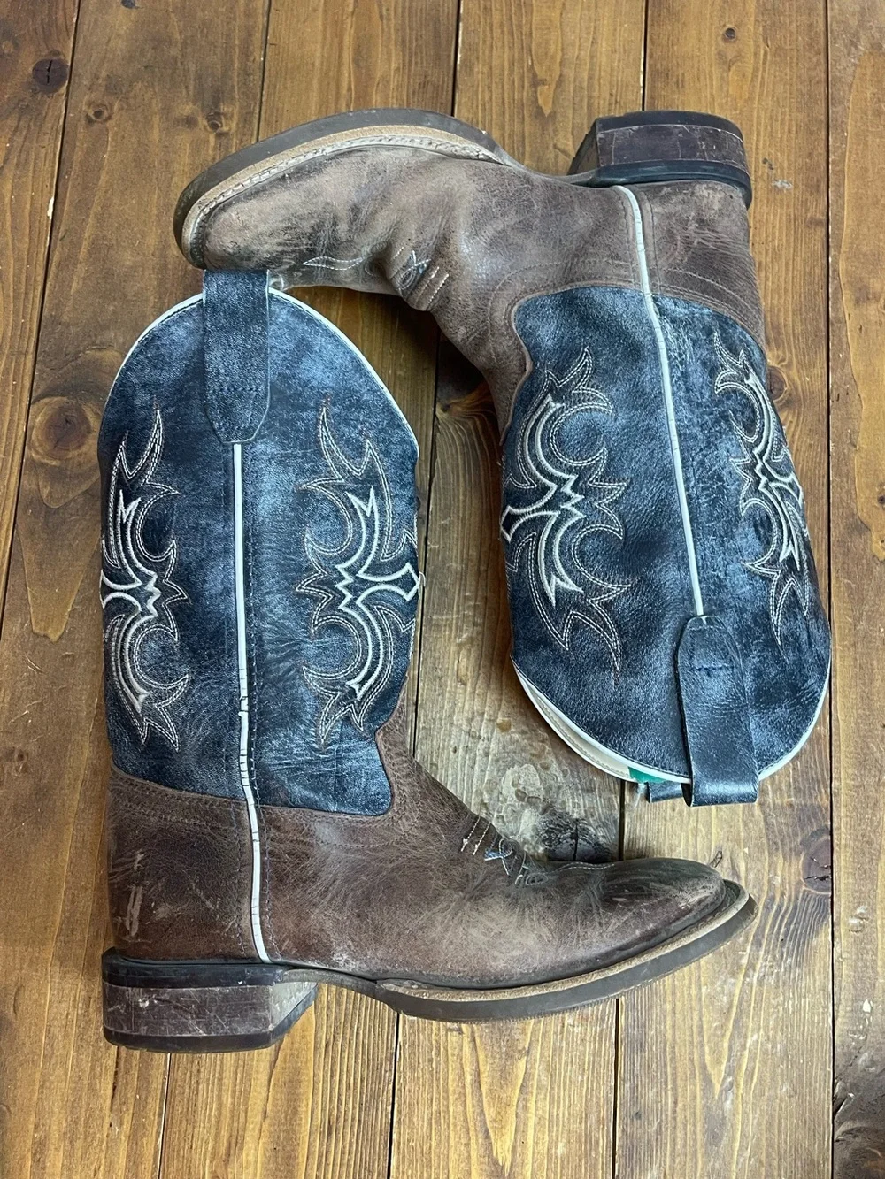 Old west bsc1914 square toe cowboy boots black and brown leather boys size 2